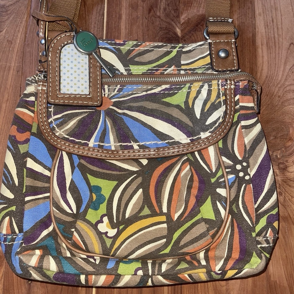 Vintage Fossil Crossbody Bag Boho Style Purse Canvas Multicolor Adjustable Strap